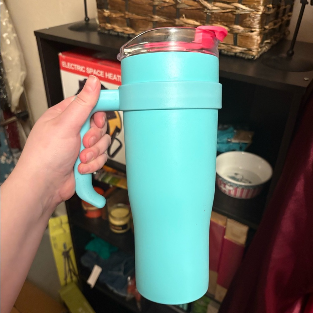 Aqua Travel Mug with Pink Lid